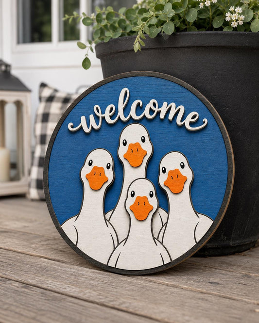 Welcome Goose SVG | Goose Family Door Sign Laser Cut File SVG PNG