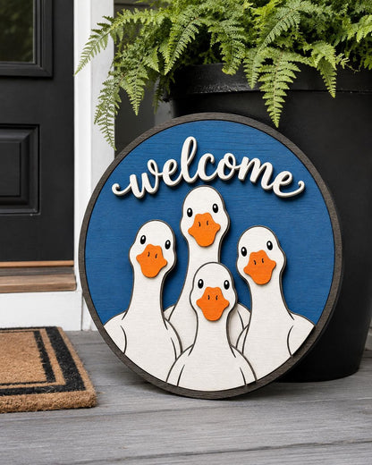 Welcome Goose SVG | Goose Family Door Sign Laser Cut File SVG PNG