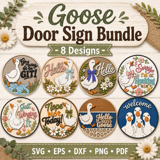 Goose Sign Bundle SVG | 8 Funny Goose Door Hanger Laser Cut Files SVG PNG