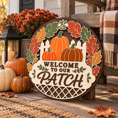 Welcome to Our Patch Sign SVG | Layered Pumpkin Laser Cut