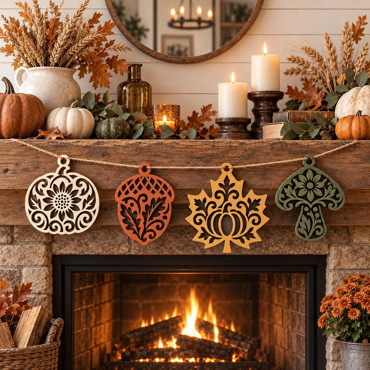 Fall Lace Ornament SVG Bundle | Pumpkin Acorn Maple Mushroom