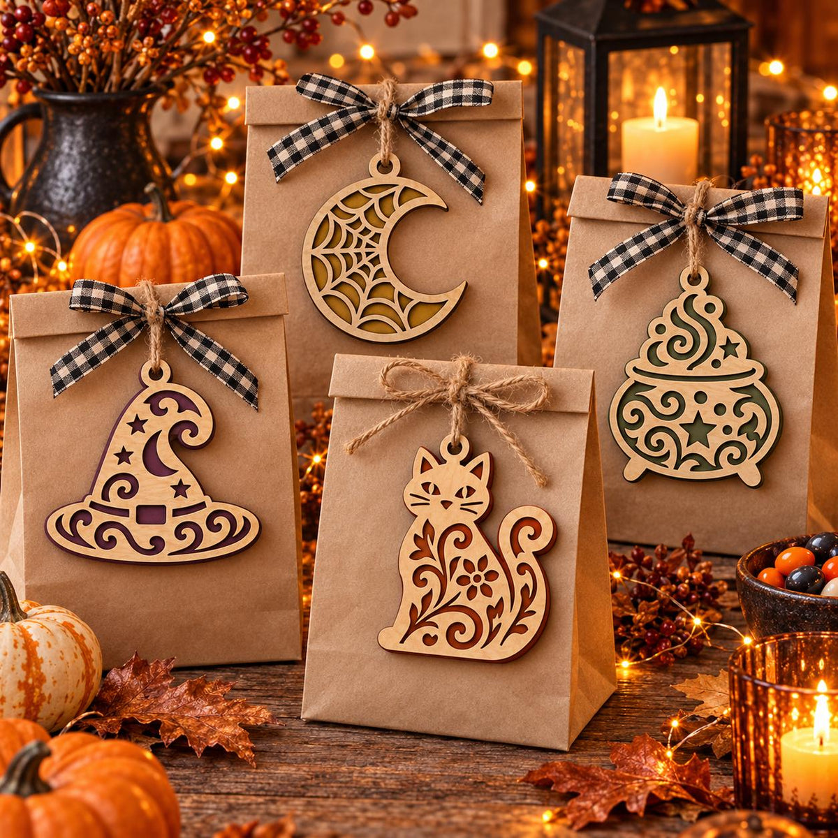 Halloween Lace Ornament SVG Bundle | Witch Hat Moon Cat