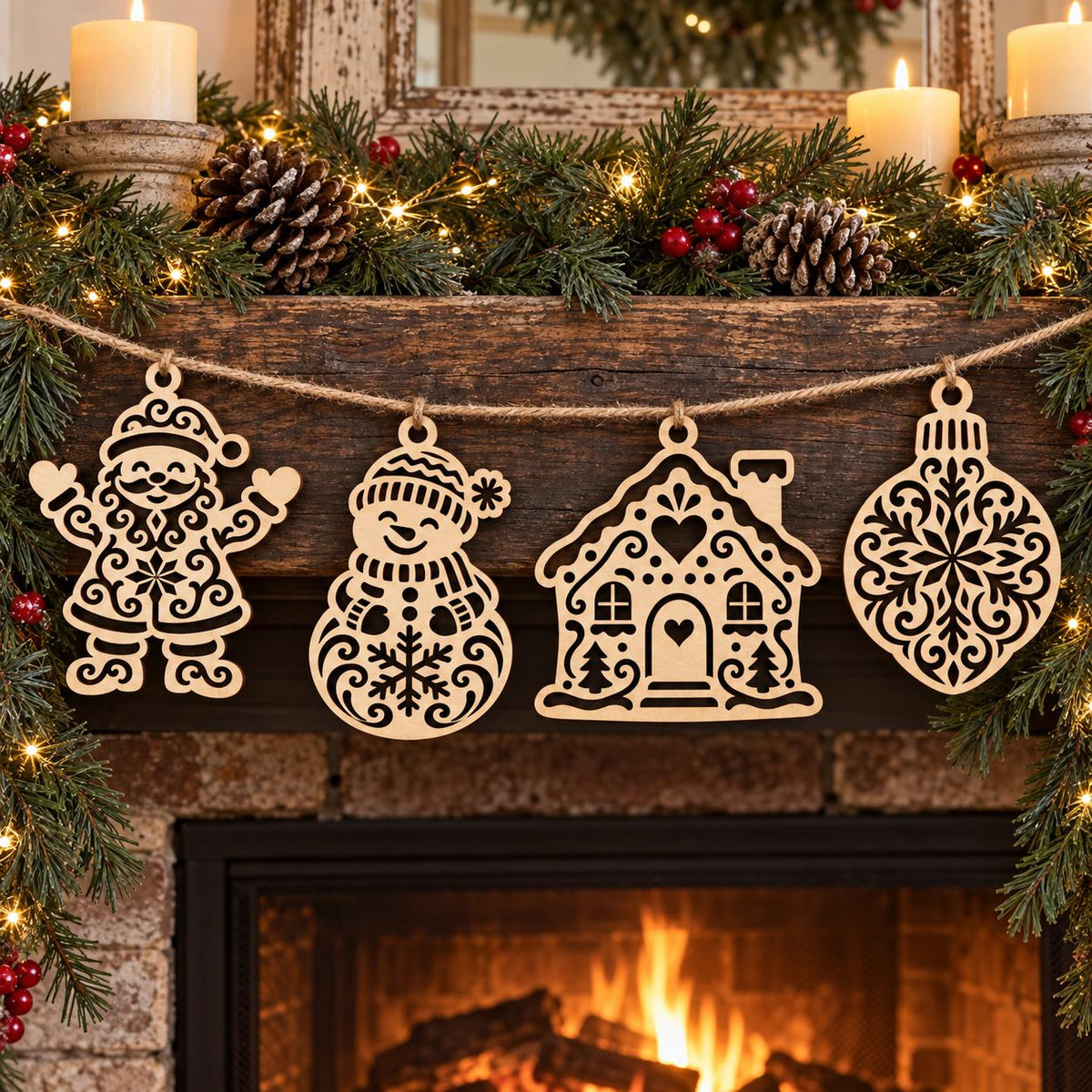 Christmas Laser Cut SVG Bundle | Santa Snowman Gingerbread