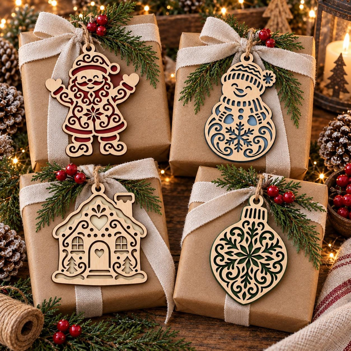 Christmas Laser Cut SVG Bundle | Santa Snowman Gingerbread