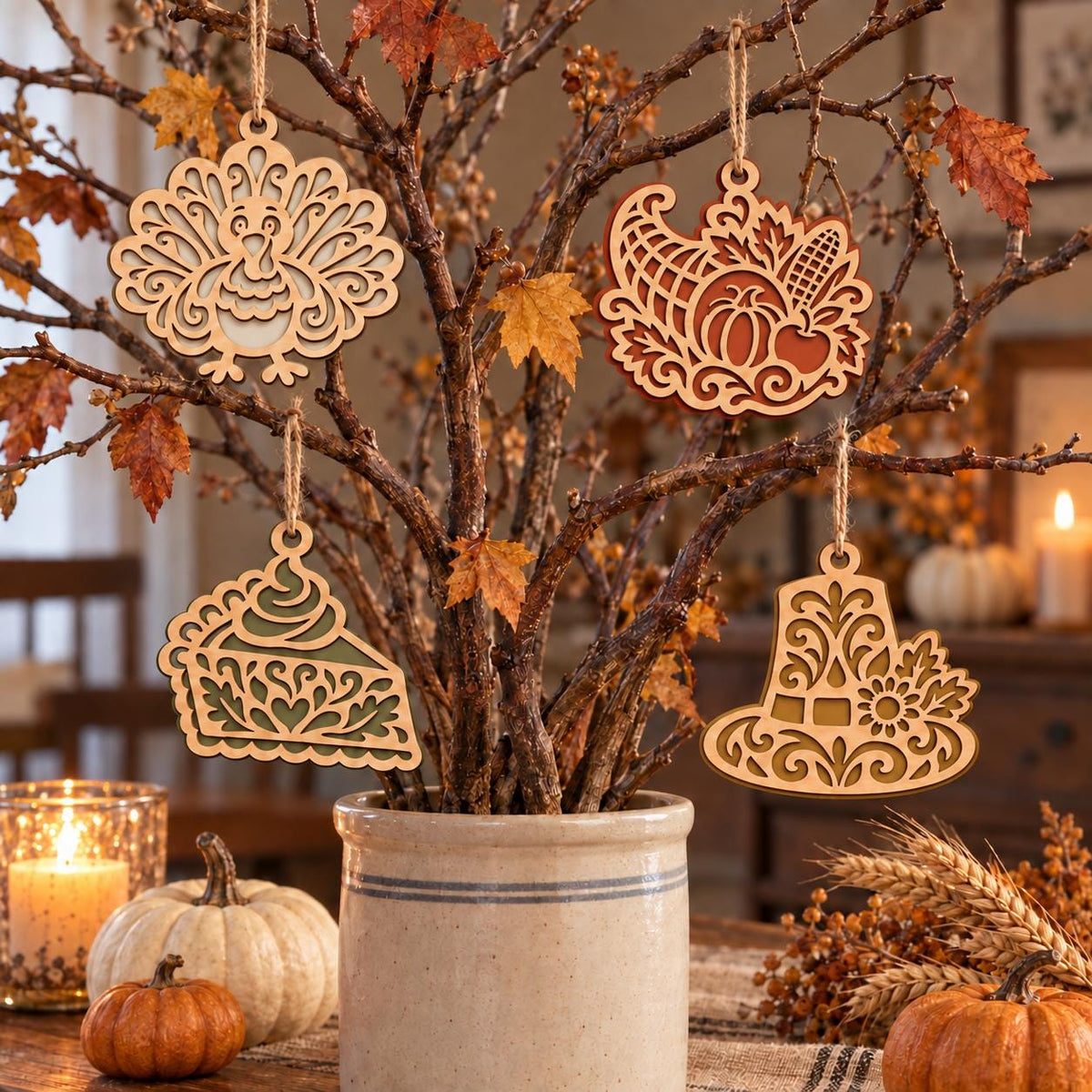 Thanksgiving Laser Cut SVG Bundle | Turkey Cornucopia Pie