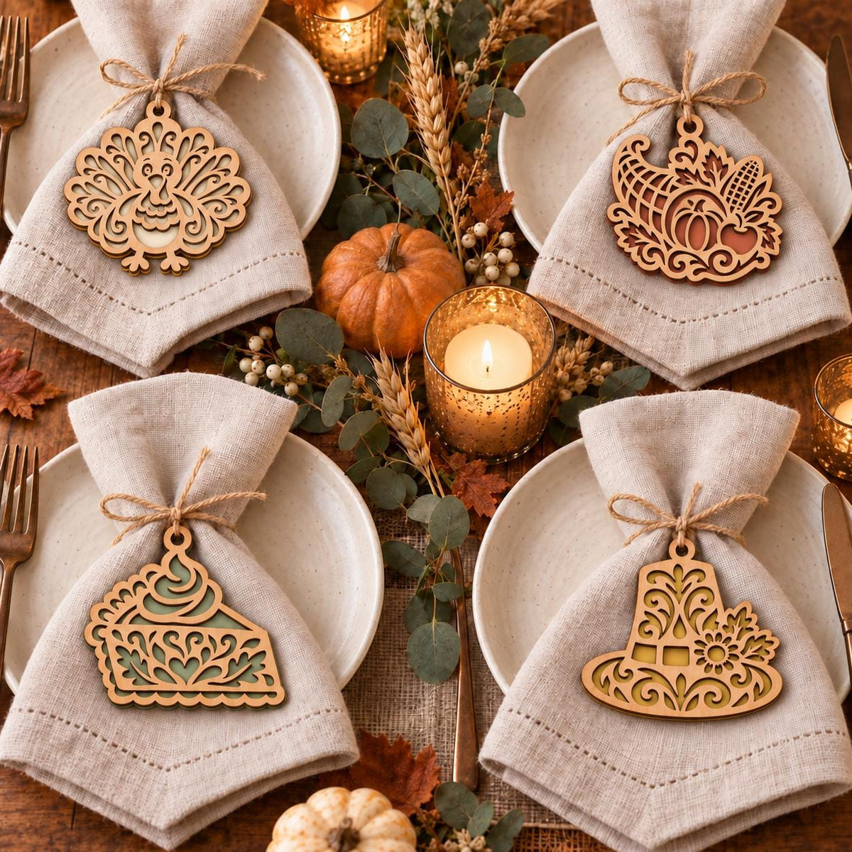 Thanksgiving Laser Cut SVG Bundle | Turkey Cornucopia Pie