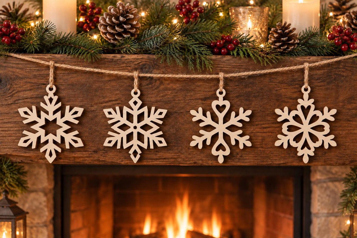 Snowflake SVG Ornament Bundle | Heart Crystal Laser Cut