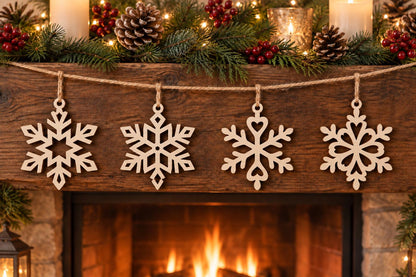 Snowflake SVG Ornament Bundle | Heart Crystal Laser Cut