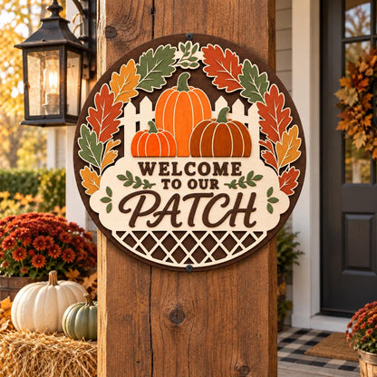 Welcome to Our Patch Sign SVG | Layered Pumpkin Laser Cut