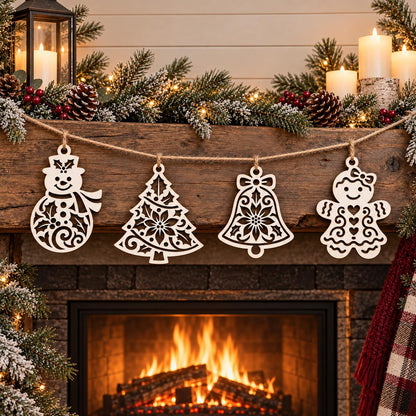 Christmas Lace Ornament SVG Bundle | Snowman Tree Bell Girl
