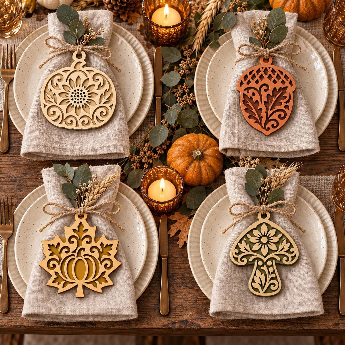 Fall Lace Ornament SVG Bundle | Pumpkin Acorn Maple Mushroom