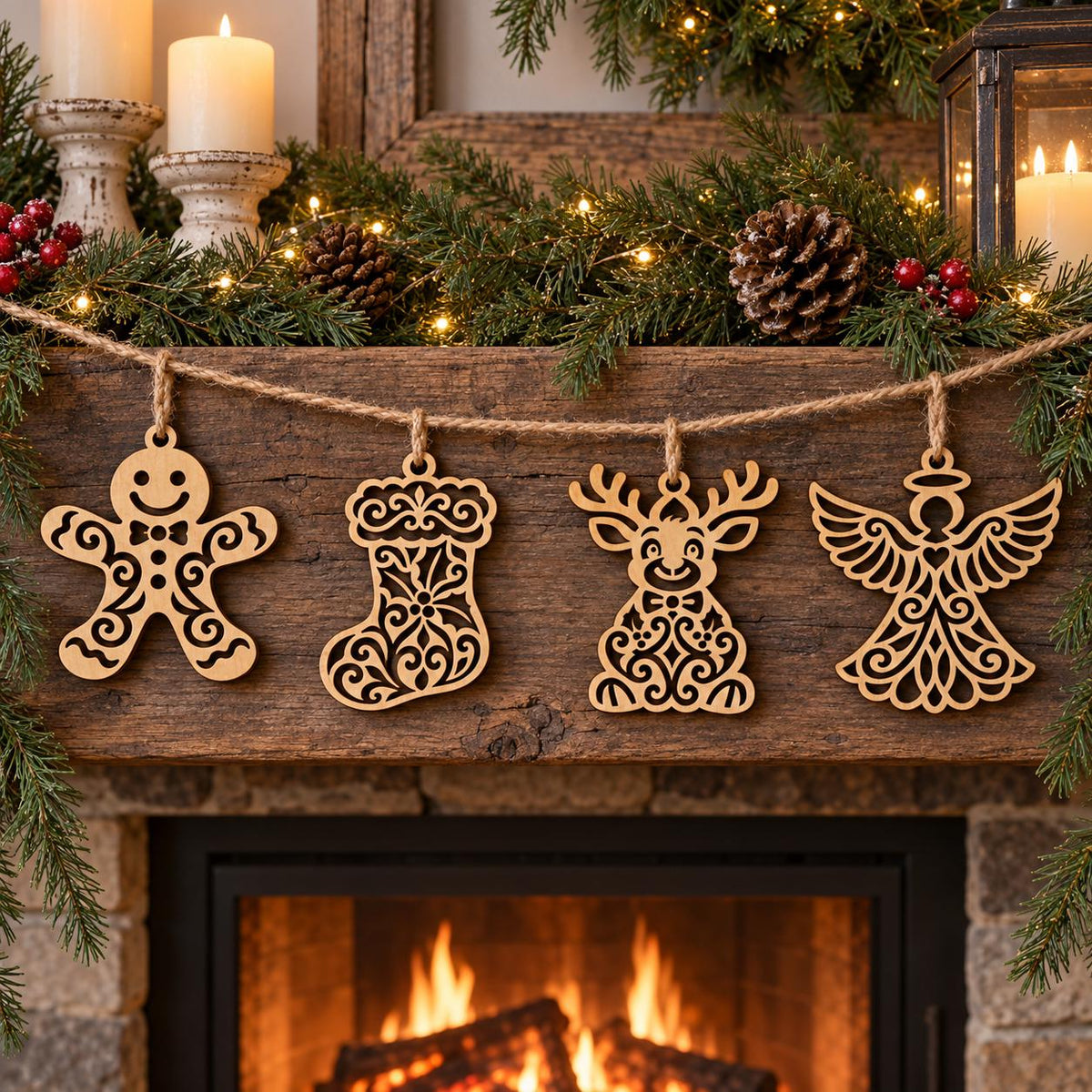 Christmas Laser Cut SVG Bundle | Gingerbread Reindeer Angel