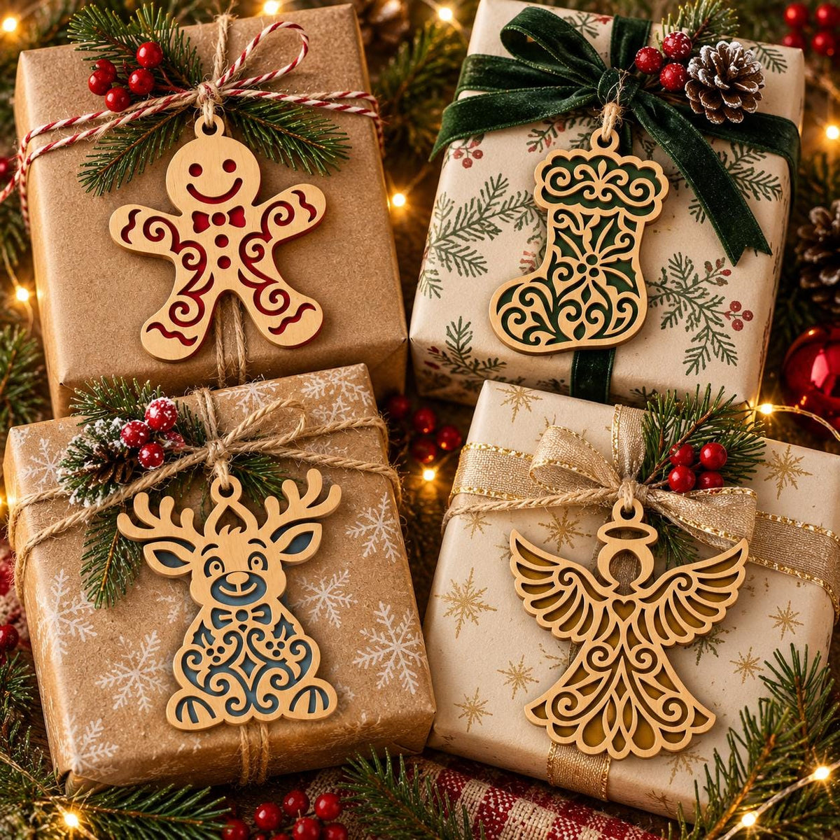 Christmas Laser Cut SVG Bundle | Gingerbread Reindeer Angel
