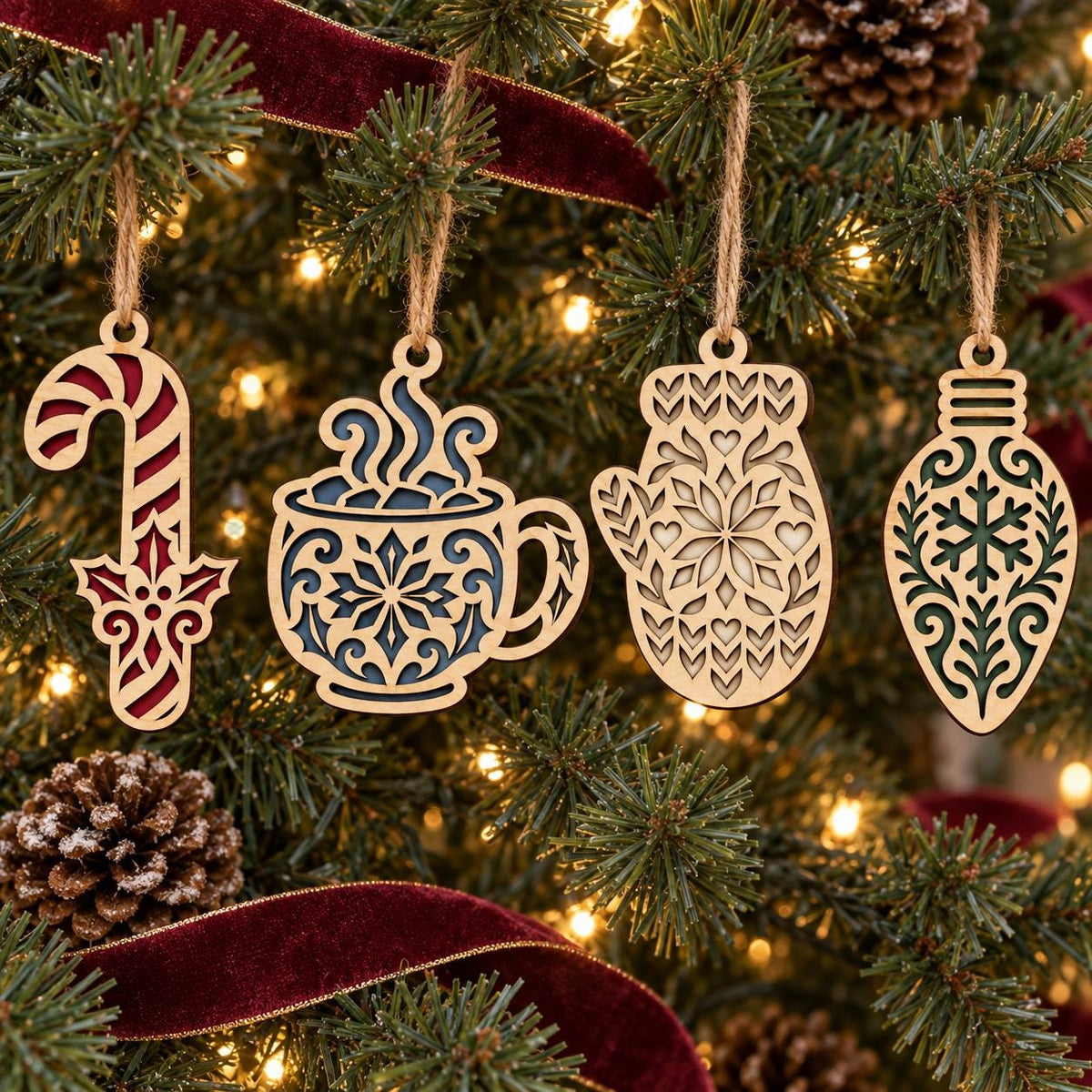 Christmas Laser Cut SVG Bundle | Candy Cane Cocoa Mitten