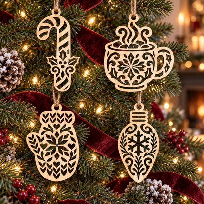 Christmas Laser Cut SVG Bundle | Candy Cane Cocoa Mitten