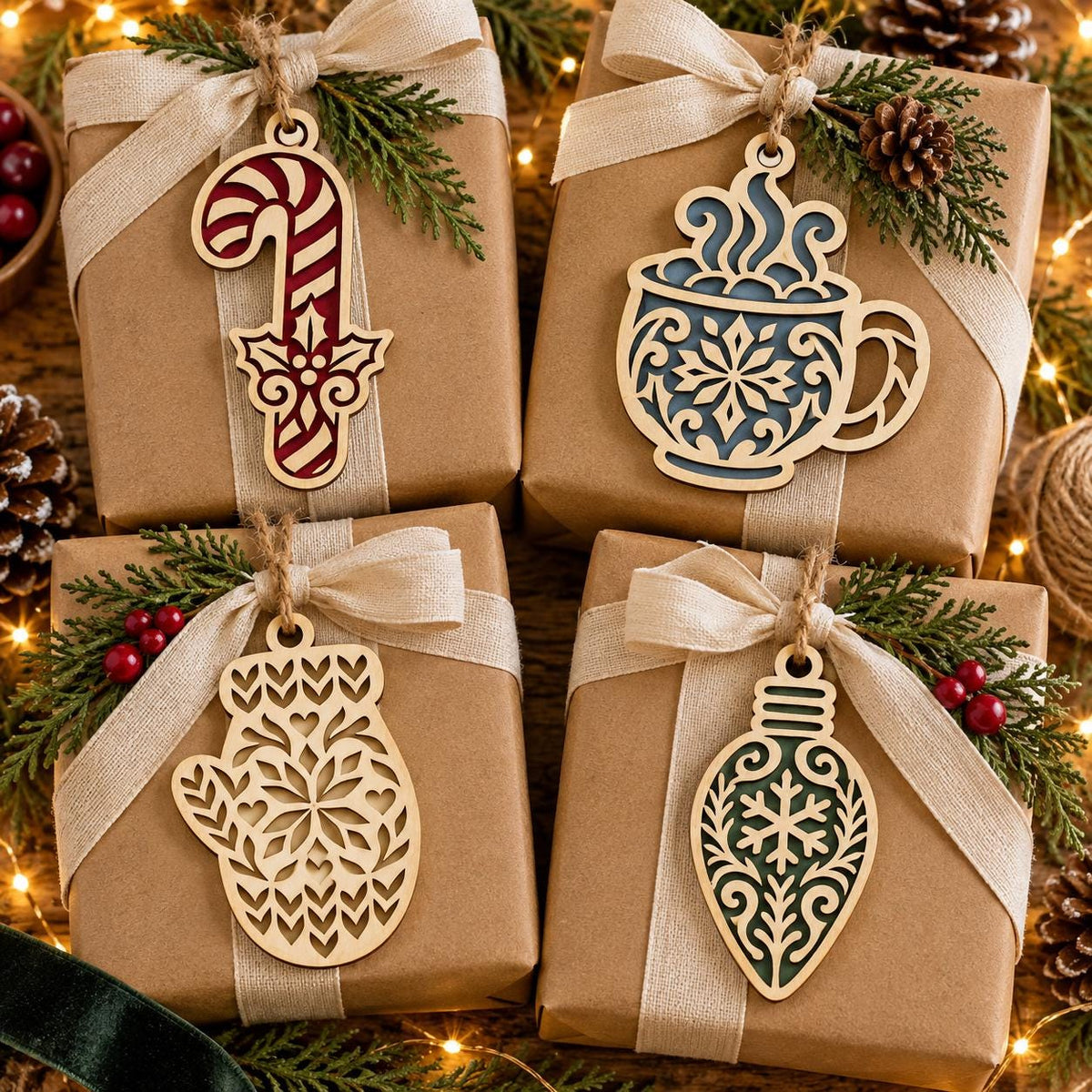 Christmas Laser Cut SVG Bundle | Candy Cane Cocoa Mitten