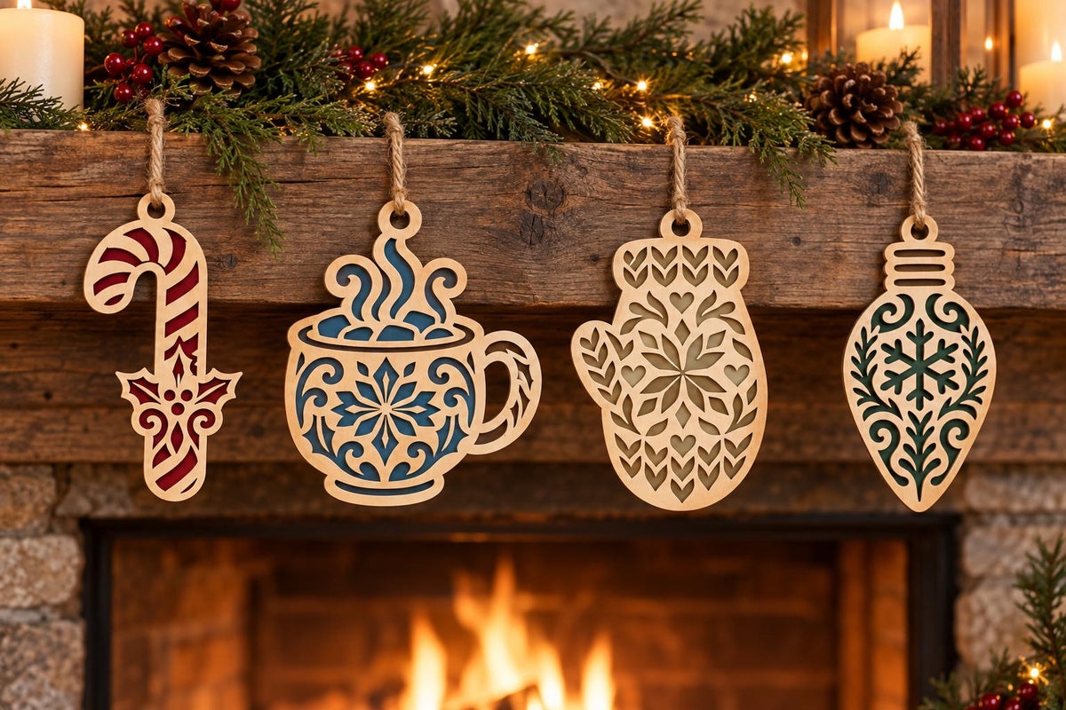 Christmas Laser Cut SVG Bundle | Candy Cane Cocoa Mitten