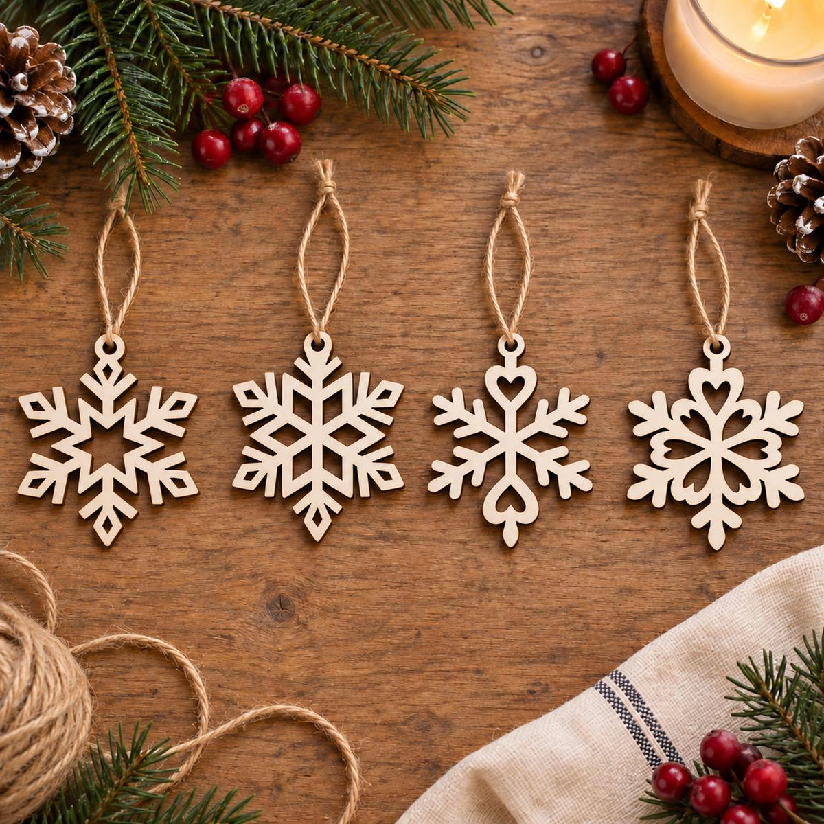 Snowflake SVG Ornament Bundle | Heart Crystal Laser Cut