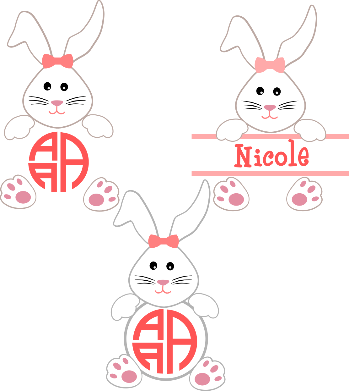 Easter Svg |  Girl Bunny Monogram Frame SVG EPS DXF PNG Bundle