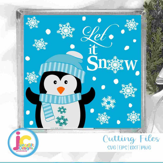 Square Porch Sign SVG | Let it Snow Penguin SVG EPS DXF PNG