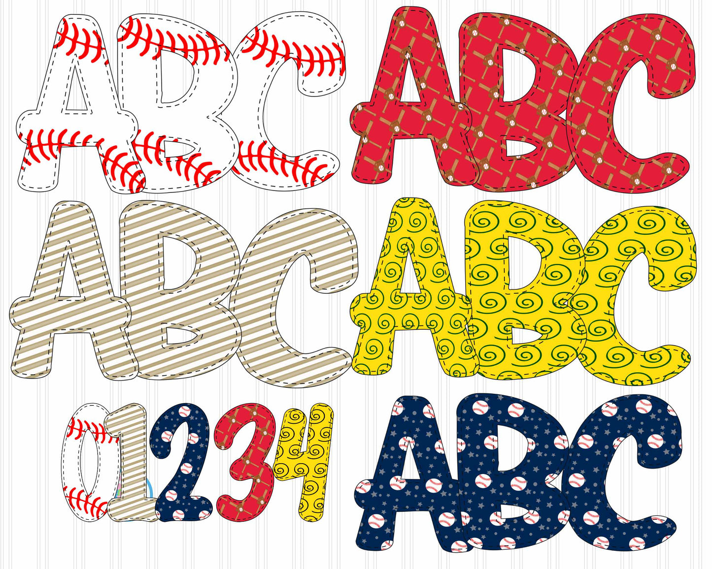 Baseball faux Applique Doodle Letters | Baseball Alphabet Png Sublimation File