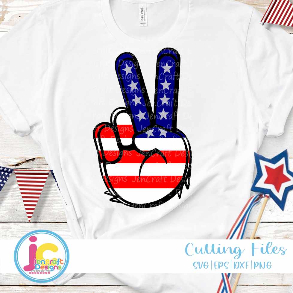 4th Of July Svg | Patriotic Peace Hand Sign SVG DXF PNG EPS JenCraft Designs