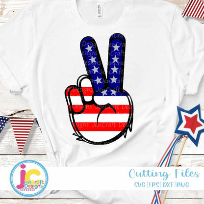 4th Of July Svg | Patriotic Peace Hand Sign SVG DXF PNG EPS