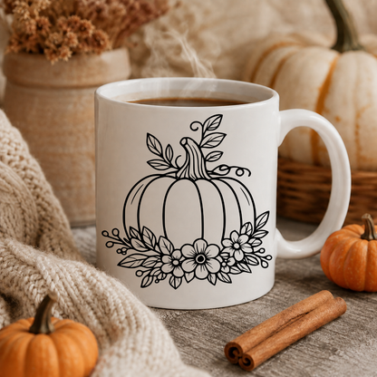 Floral Pumpkin SVG fall cut file for mugs and signs – JenCraft Designs digital download