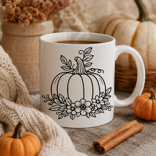 Floral Pumpkin SVG fall cut file for mugs and signs – JenCraft Designs digital download