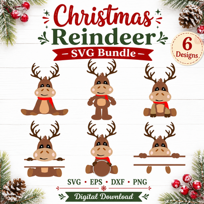 Reindeer SVG EPS DXF PNG Bundle | Christmas Cut File Bundle