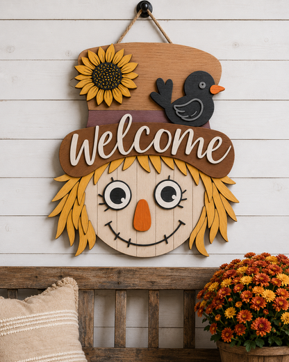 Scarecrow Welcome Sign SVG | Fall Door Hanger Cut File