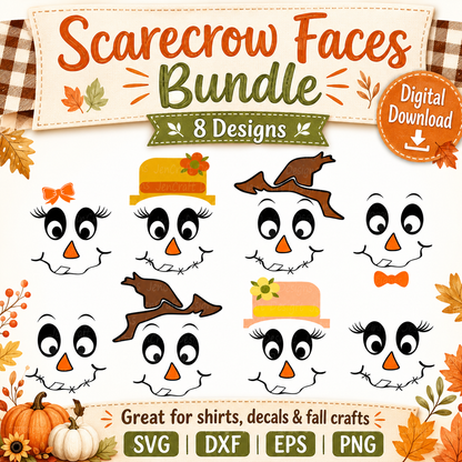 Scarecrow Face SVG EPS DXF PNG | Thanksgiving Cut File Bundle - JenCraft Designs
