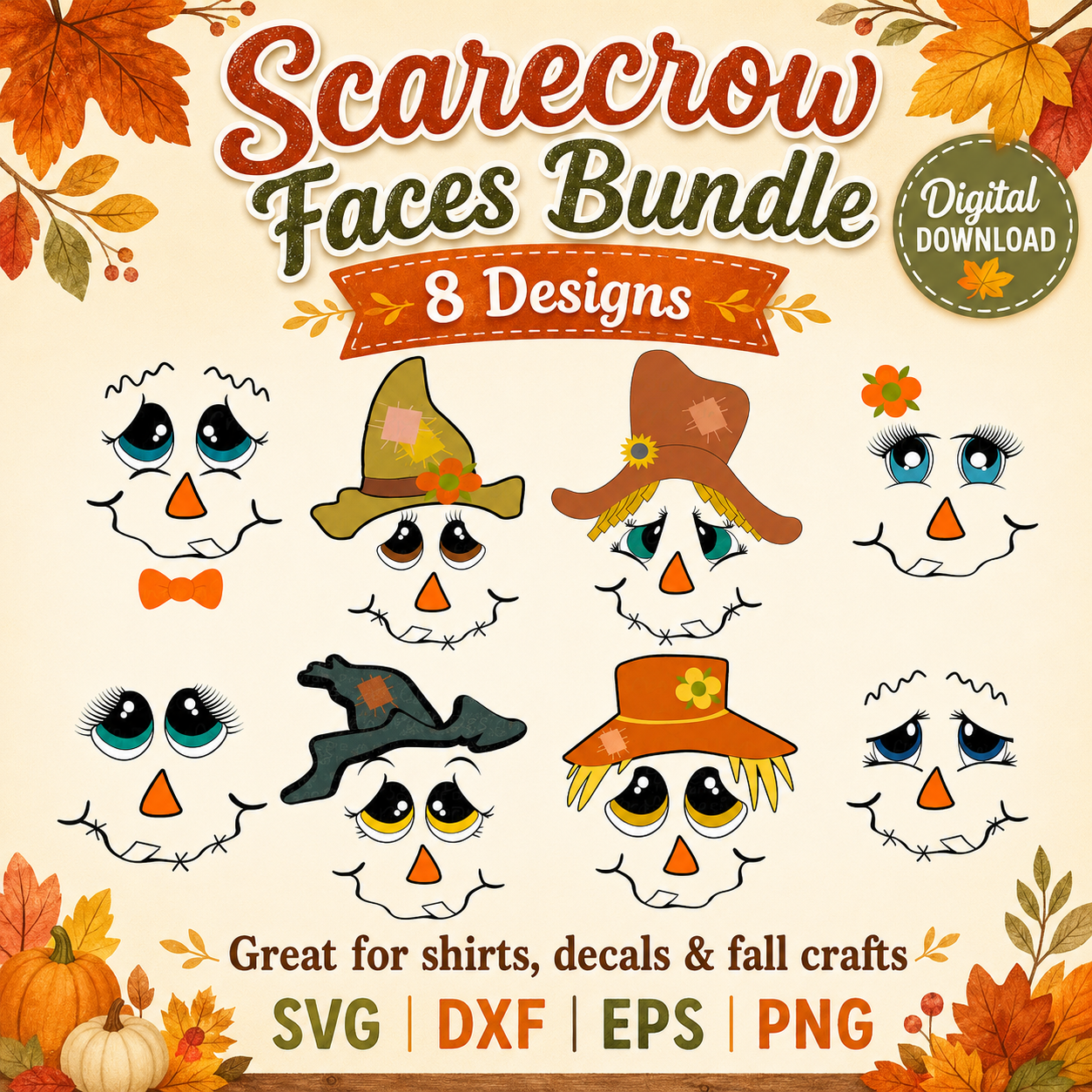 Scarecrow Faces SVG | Thanksgiving Cut File SVG DXF PNG EPS