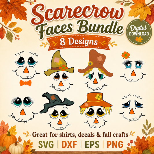 Scarecrow Faces SVG | Thanksgiving Cut File SVG DXF PNG EPS