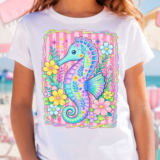 Preppy Seahorse Summer PNG | Tropical Flower Sublimation Design