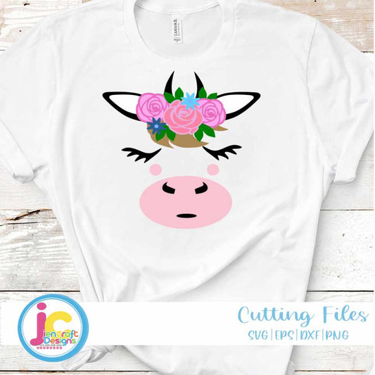 Floral Cow Face Svg | Girl Baby Toddler SVG EPS DXF PNG