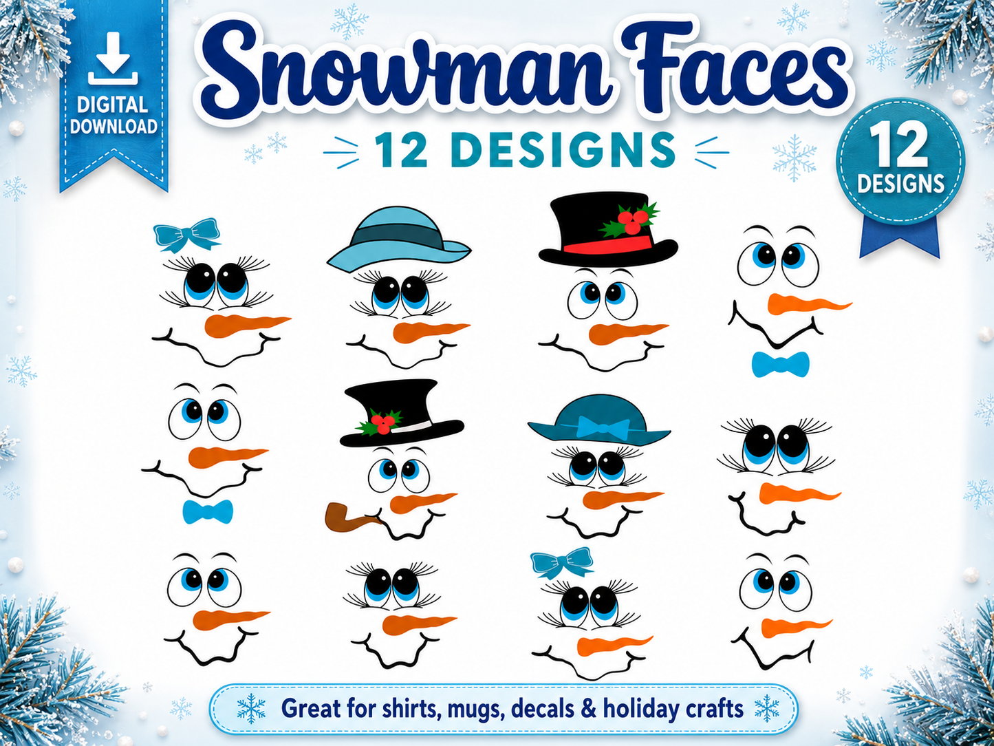 Snowmen Face SVG | Christmas Cut File SVG DXF PNG EPS