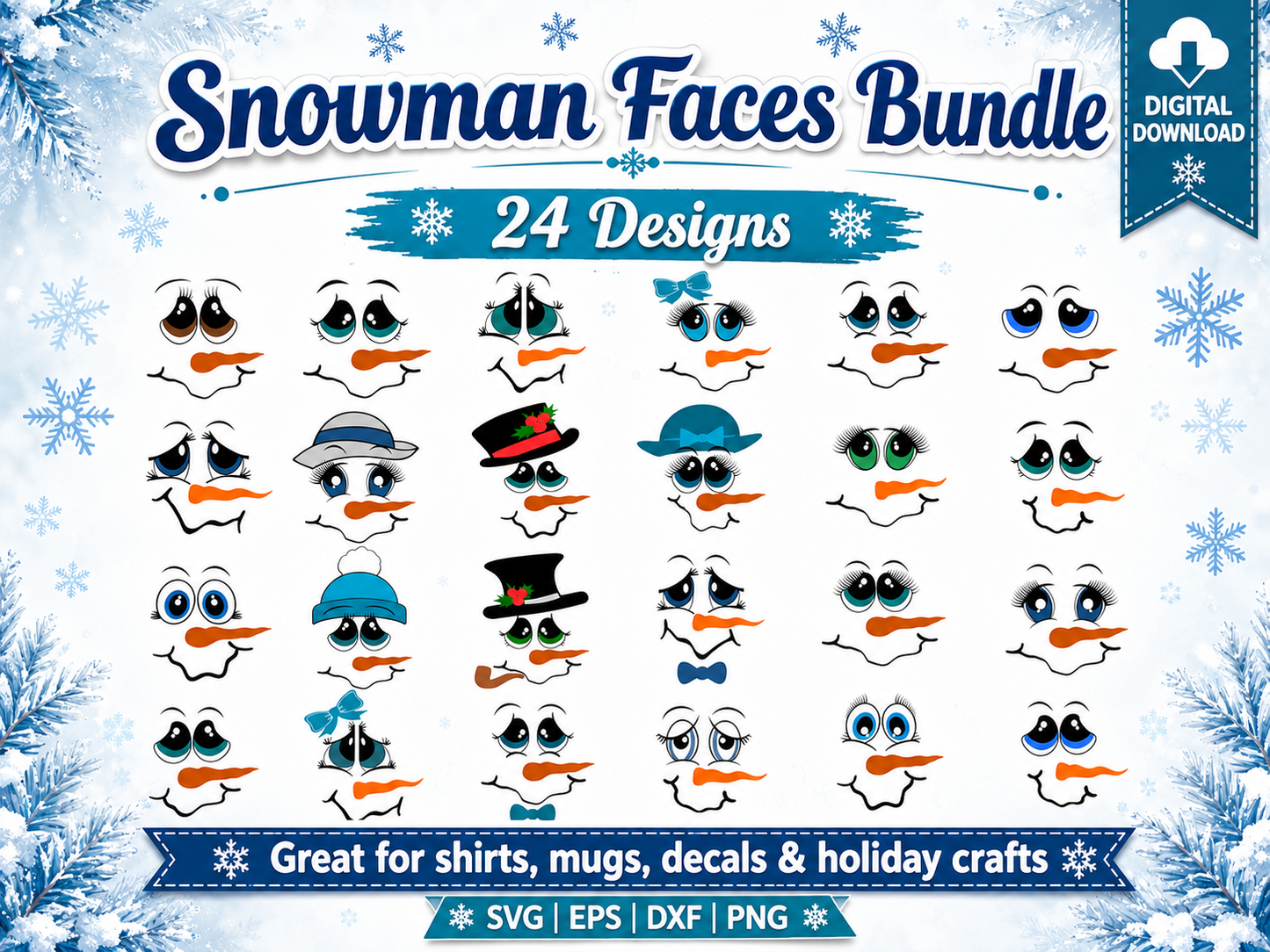 Snowmen Face SVG | Christmas Snowman Cut File SVG DXF PNG EPS