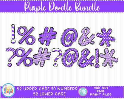 Purple Doodle Letters Png |  Alphabet Letters Png Sublimation File