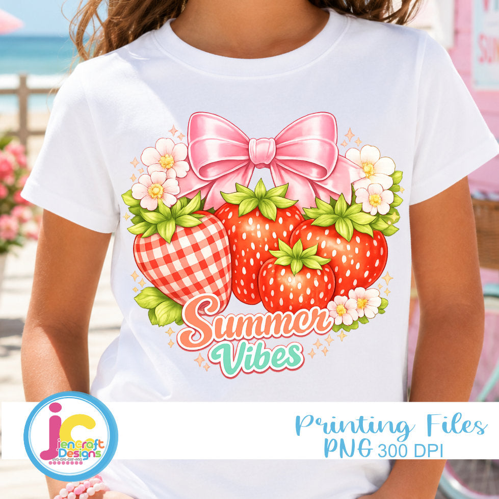 Summer Vibes Strawberry PNG | Coquette Sublimation Design