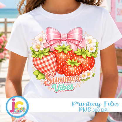Summer Vibes Strawberry PNG | Coquette Sublimation Design