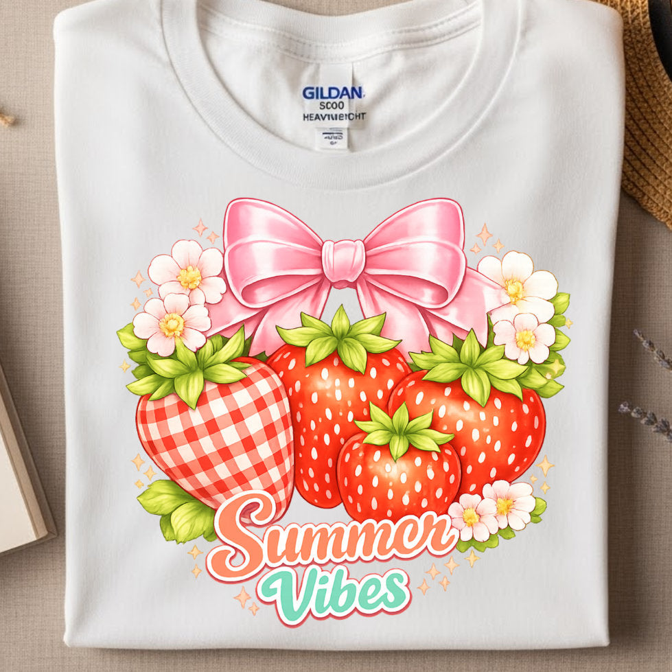 Summer Vibes Strawberry PNG | Coquette Sublimation Design