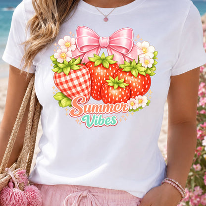 Summer Vibes Strawberry PNG | Coquette Sublimation Design