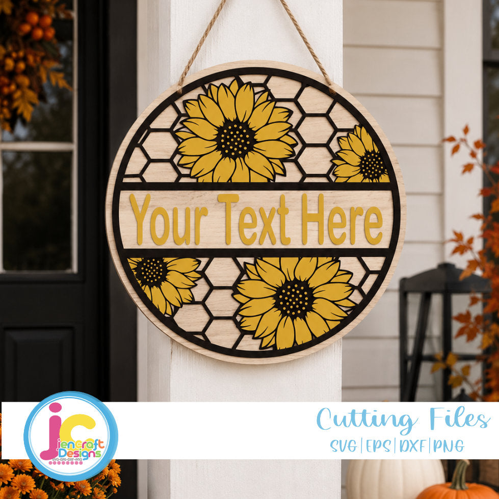 Sunflower Porch Sign SVG | Summer Door Hanger Cut File - JenCraft Designs