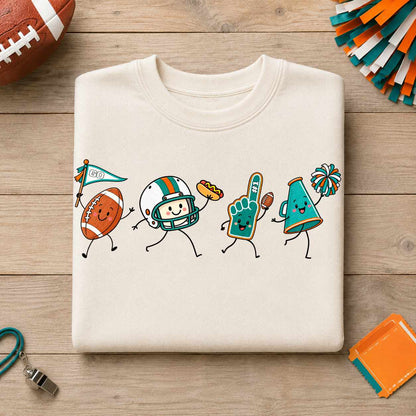 Teal Orange White Football Doodle PNG Sublimation Design