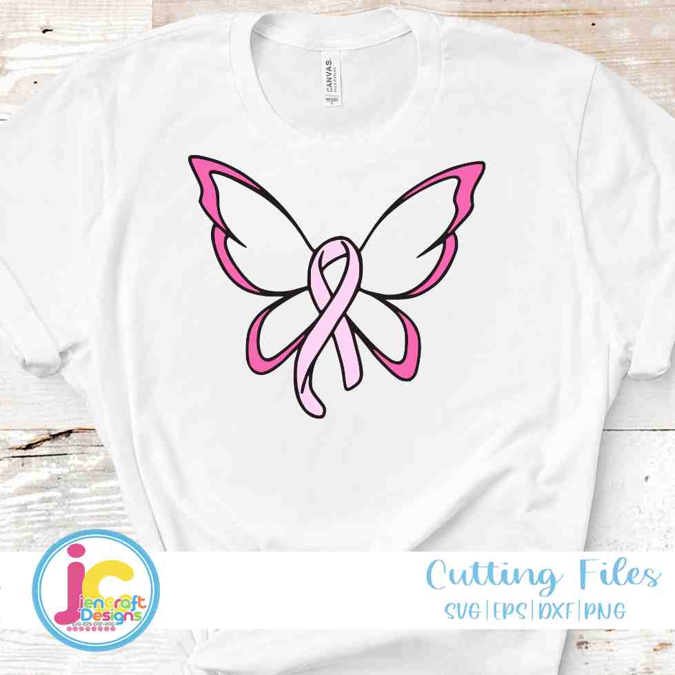 Breast Cancer Awareness | Cancer Ribbon Butterfly SVG EPS DXF PNG