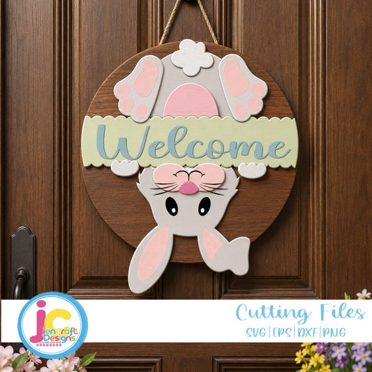 Easter Welcome Sign SVG EPS DXF PNG | Bunny Tail Door Hanger Cut File