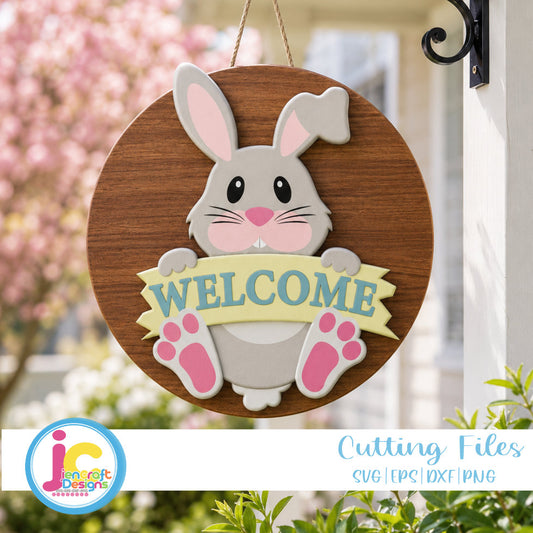 Easter Welcome Sign SVG EPS DXF PNG | Bunny Tail Porch Sign Cut File