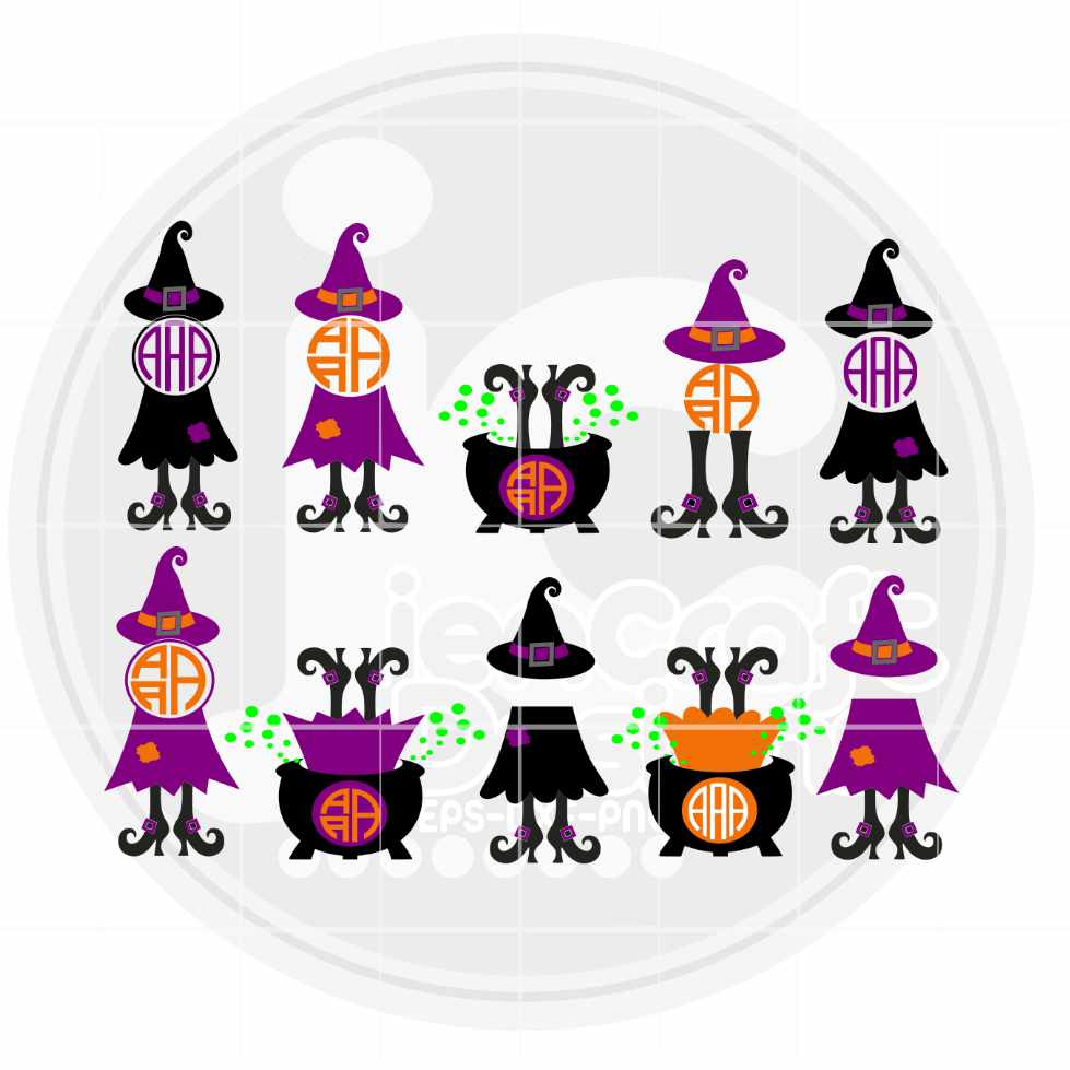 Halloween Witch Monogram Frame SVG, EPS, DXF and PNG - JenCraft Designs