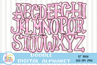 Pink Doodle Letters, Alphabet Png - JenCraft Designs